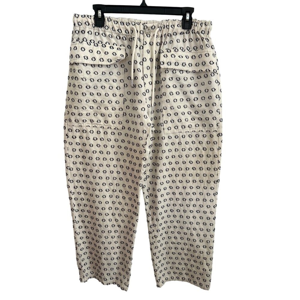 FORE Elastic Waist Ivory & Black Pants With Front Pockets - XL Linen Blend